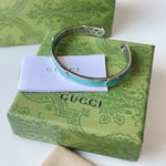Gucci Cuff Bracelet Interlocking GG Sterling Silver Turquoise Enamel