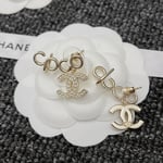 Chanel-Inspired Pearl Monogram Coco Climber Drop Earrings (Gold)