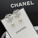 Chanel Silver-Tone Metal CC Pin Brooch with Faux Pearls