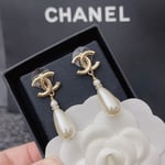 Chanel CC Monogram Pearl Drop Earrings