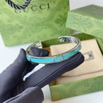 Gucci Cuff Bracelet Interlocking GG Sterling Silver Turquoise Enamel