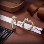 Chanel-Inspired Triple-Layer Strass Crystal Monogram Hoop Earrings