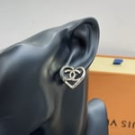 Chanel-Inspired Coco In Love Monogram Open Heart Stud Earrings (Gold)