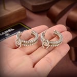 Chanel-Inspired Triple-Layer Strass Crystal Monogram Hoop Earrings