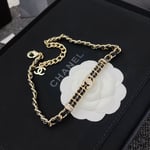 Chanel-Inspired Crystal Monogram Gold Chain & Leather Woven Choker Necklace