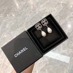CC Monogram Pearl Drop Earrings