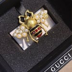 Gucci GG Black and Red Bee Brooch in Gold with Pearl