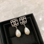 CC Monogram Pearl Drop Earrings