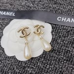 Chanel CC Monogram Pearl Drop Earrings