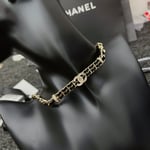 Chanel-Inspired Crystal Monogram Gold Chain & Leather Woven Choker Necklace