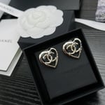 Chanel-Inspired Coco In Love Monogram Open Heart Stud Earrings (Gold)