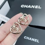 Chanel-Inspired Coco In Love Monogram Open Heart Stud Earrings (Gold)