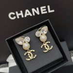 Chanel-Inspired Pearl & Crystal Monogram Drop Earrings (Gold)