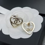 Chanel-Inspired Coco In Love Monogram Open Heart Stud Earrings (Gold)