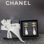 Chanel CC Monogram Pearl Drop Earrings