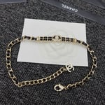 Chanel-Inspired Crystal Monogram Gold Chain & Leather Woven Choker Necklace