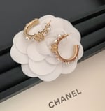 Chanel-Inspired Pearl & Crystal Monogram Gold Hoop Earrings