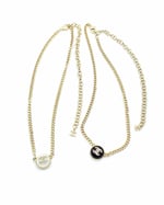 Chanel-Inspired Monogram Coin Pendant Gold Chain Necklace with Silver Resin