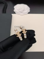 Chanel-Inspired Pearl & Crystal Monogram Gold Hoop Earrings