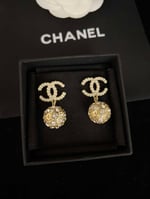 Chanel-Inspired Gold Ball Crystal & Pearl Monogram Drop Earrings