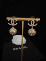Chanel-Inspired Gold Ball Crystal & Pearl Monogram Drop Earrings