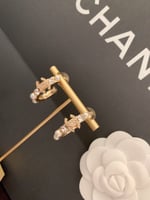 Chanel-Inspired Pearl & Crystal Monogram Gold Hoop Earrings