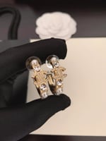 Chanel-Inspired Pearl & Crystal Monogram Gold Hoop Earrings