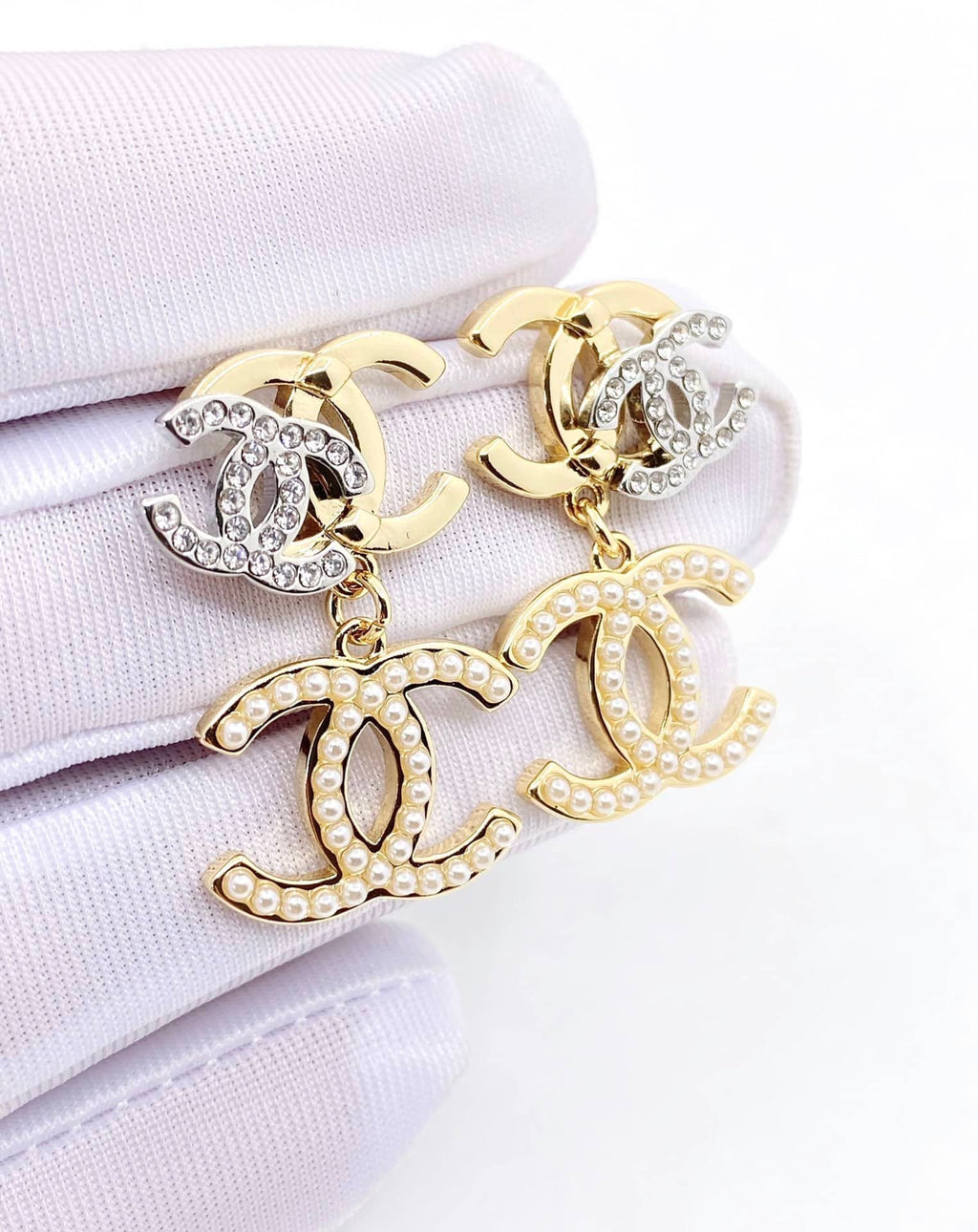 Chanel Cc Triple Earrings