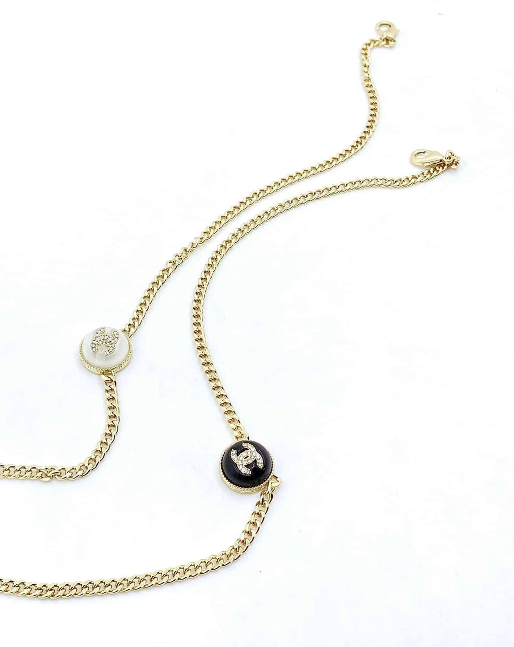 Chanel-Inspired Monogram Coin Pendant Gold Chain Necklace with Black Resin