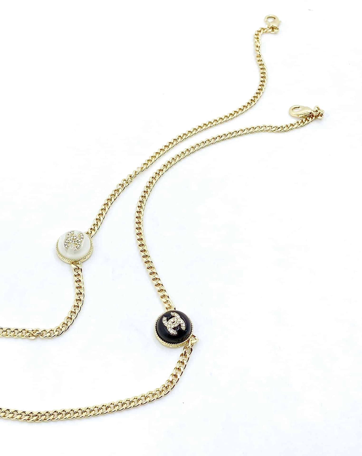Chanel-Inspired Monogram Coin Pendant Gold Chain Necklace with Black Resin