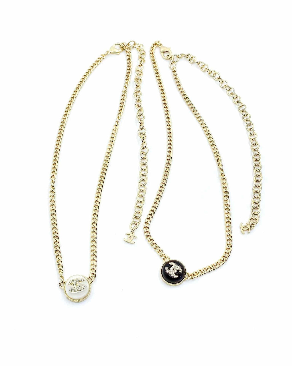 Chanel-Inspired Monogram Coin Pendant Gold Chain Necklace with Silver Resin