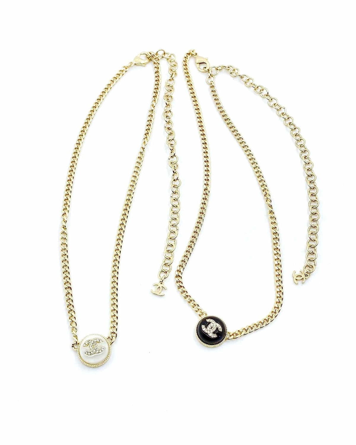 Chanel-Inspired Monogram Coin Pendant Gold Chain Necklace with Silver Resin