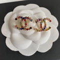 Chanel-Inspired Multi-Color Crystal Monogram Stud Earrings