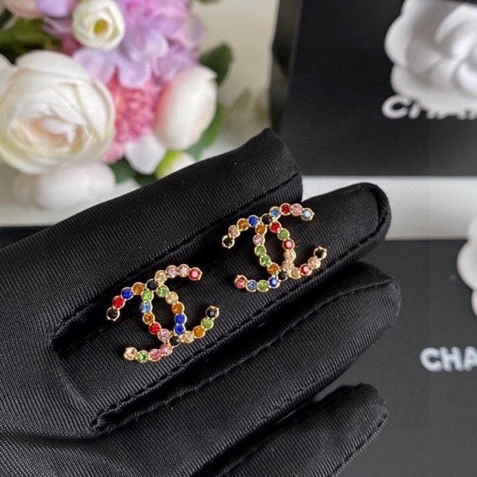 Chanel-Inspired Multi-Color Crystal Monogram Stud Earrings