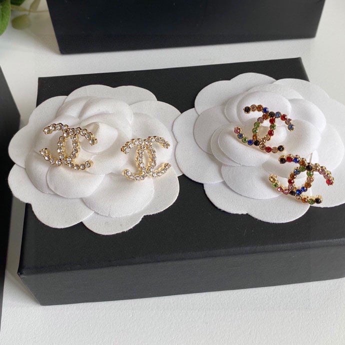 Chanel-Inspired Multi-Color Crystal Monogram Stud Earrings