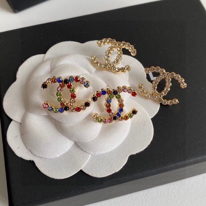 Chanel-Inspired Multi-Color Crystal Monogram Stud Earrings