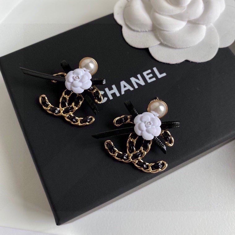 Chanel CC Black Earrings